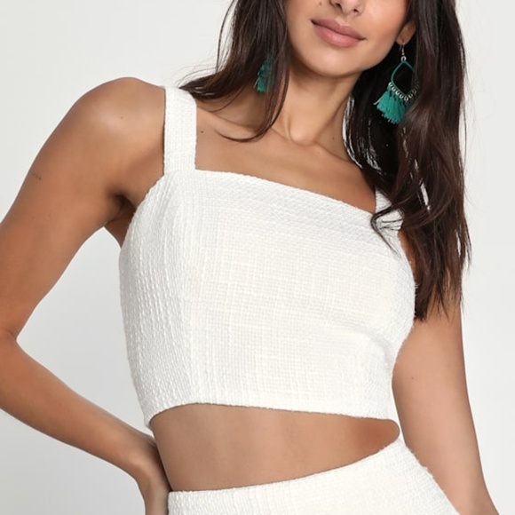 Lulus Elevated Attitude White Tweed Sleeveless Two-piece Skort Romper - Size XS - Picture 1 of 1